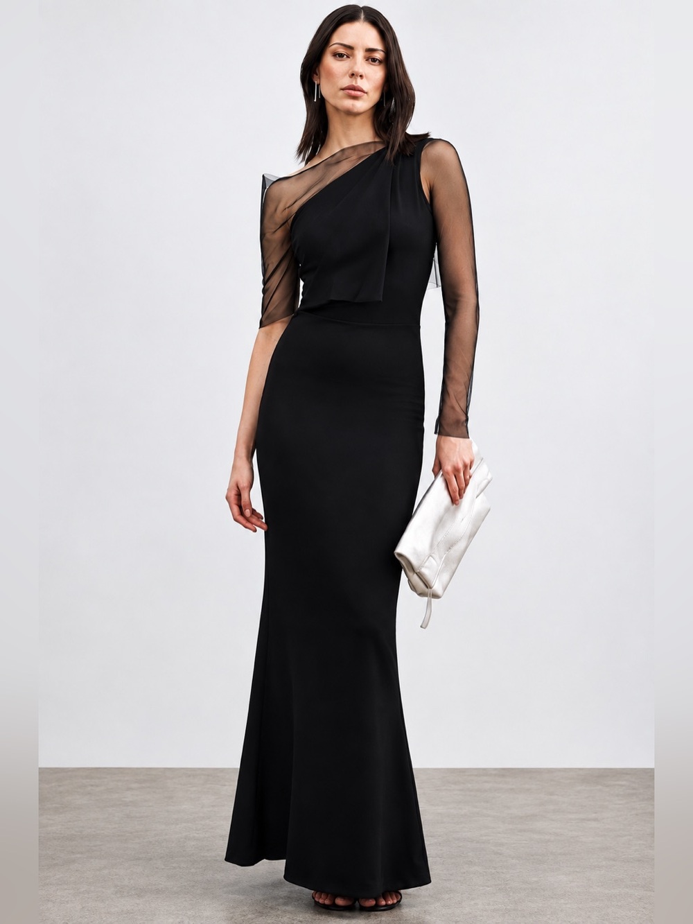 Marcella NYC Valeria Dress European Ponte One Shoulder Gown Maxi Size Large